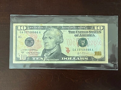 $10 Dollar Bills US Currency Fancy Serial Number  33708888 - Image 1 of 4