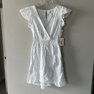NWT Jessica Simpson Cutout Mini White Dress 100% Cotton Sz XS - Picture 1 of 7