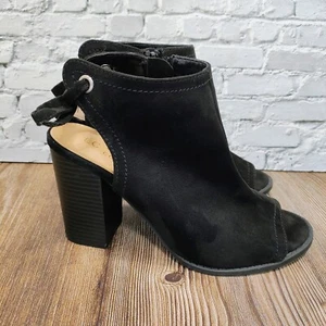 Lauren Conrad Boots Women’s US Sunflower Ankle Bootie Black Peep Toe Back Ties - Picture 1 of 11