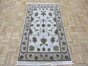 3 x 5 Hand Knotted Ivory Persian Tabriz With Silk Oriental Rug G5236 - Picture 1 of 10