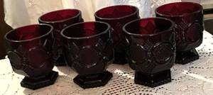 6 AVON 1876 Cape Cod Ruby Red Glass Footed Tumblers - Picture 1 of 4