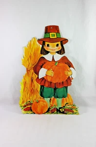 Corte troquelado vintage con calabazas niño peregrino de Acción de Gracias - Imagen 1 de 3
