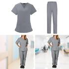 Nursing Uniform Solid Color Women Scrubs Set Scrub Top and Gray L