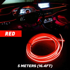 Universal Car Interior Atmosphere Decor Wire LED Light Strip Lamp Trim Red 5M - Picture 1 of 13