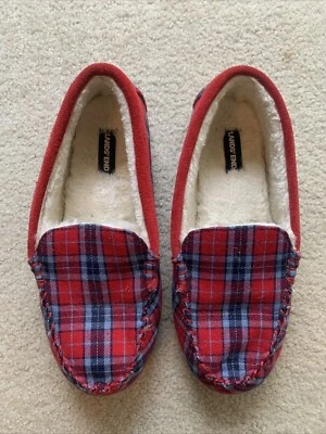 Lands End Kids Slippers Sherpa Lined Plaid Blue,Red,Gray SZ 7 - Image 1 of 3