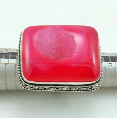 Anillo Natural Rosa Drusy Cuarzo Piedras Preciosas Hecho a Mano Encantador Joyería Foto 1 de 3