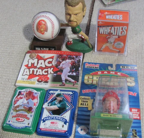 Lot of 7 Mark McGwire Memorabilia Items Playmakers Wheaties (C600) Cover