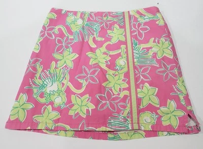 Girls Lilly Pulitzer Pink and Green Monkey Print Cotton Skort Skirt Size 6 - Image 1 of 4