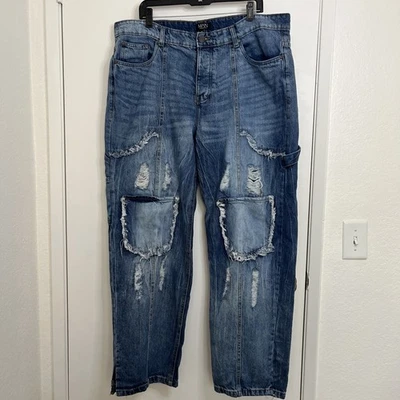 BooHooMen, Distressed Jeans Size 40 Men’s Cargo Wide Leg, Oversized Y2K Baggy - Image 1 of 4