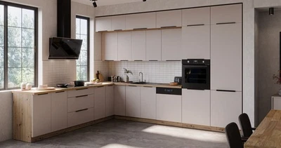 Winkelküche SOLANO 290x350 Küchenzeile Eckküche Küche Kaschmir Schwarz + Artisan - Bild 1 von 4