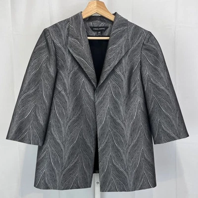 MING WANG Patterned Open Front Blazer Jacket 3/4 Slv Gray Silver Petite XS PXS - Image 1 of 4