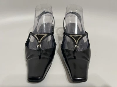 Vtg Prada Black Leather Kitten Heels 37.5 - Image 1 of 4