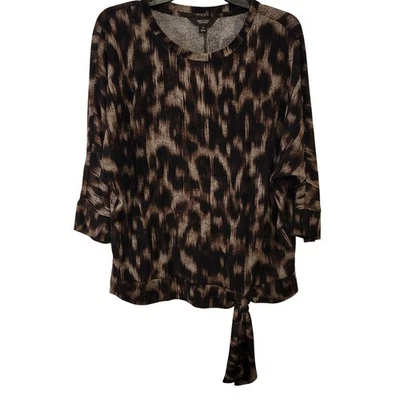 Top tejido estampado abstracto frontal con corbata Simply Vera Wang para mujer M marrón Foto 1 de 4