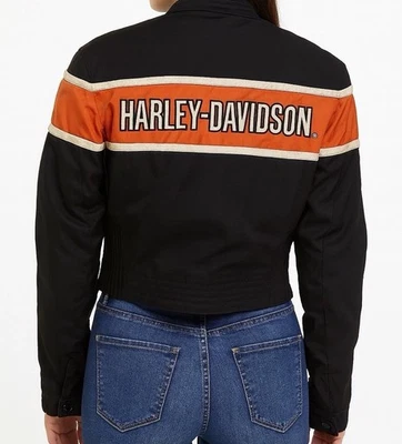 Chaqueta de carreras Harley-Davidson vintage para mujer negra naranja mediana Macao años 90 Foto 1 de 4