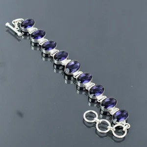 Bracciale regolabile catena pietre preziose ametista argento sterling 925 da donna - Foto 1 di 9
