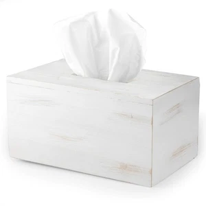 Ilyapa Holz Tissue Box Abdeckung rechteckig - rustikal Bauernhaus weiß Holz - Bild 1 von 6
