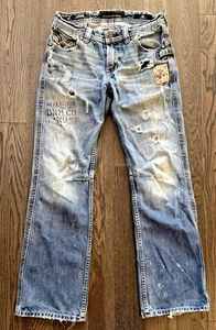 Mens AFFLICTION  "COOPER" Premium Black Boot Leather Inserts Flap Jeans 30x31 - Picture 1 of 24