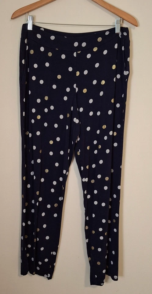 Pantalones de salón medianos Soma Intimates azul marino a lunares bolsillos elásticos en la cintura Foto 1 de 4