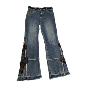 Pantalones de mezclilla acampanados vintage Mary Kate y Ashley niñas talla 8 Y2K años 90 parches de terciopelo - Imagen 1 de 9