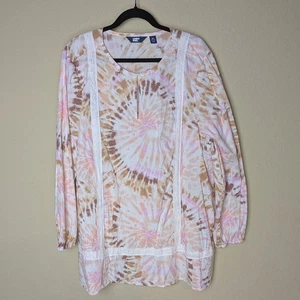 Top tunica Lands' End taglia 2X tinta unita manica lunga boho bordo all'uncinetto manica lunga - Foto 1 di 7