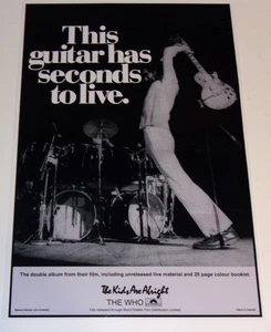 Pete Townshend The Who 1979 b/w Guitar Smashing Poster 19"x13" Kids are Alright - Picture 1 of 5