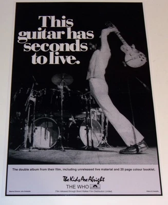 Pete Townshend The Who 1979 b/w Guitar Smashing Poster 19"x13" Kids are Alright - Image 1 of 4
