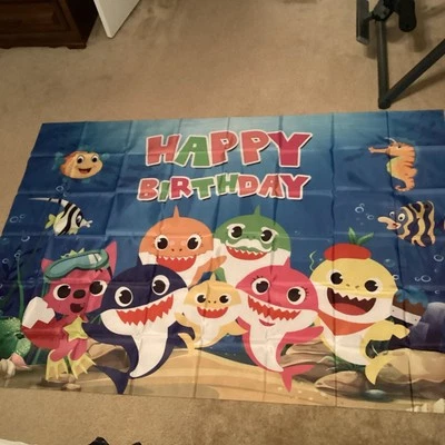 Baby Shark Happy Birthday Poster Large 3 ft X 5 ft Photoshoot backdrop - Image 1 of 4