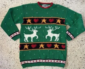 Jennifer Moore Vintage Handknit Colorful Holliday Reindeer Sweater size M - Picture 1 of 6