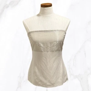 NWT! Narciso Rodriguez Champagne Silk & Linen Blend Metallic Tube Top, Size 10 - Picture 1 of 10