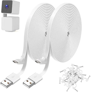 2 Pack 25FT Power Extension Cable Compatible with WYZE Cam Pan V3 USB 90 Degree - Picture 1 of 13