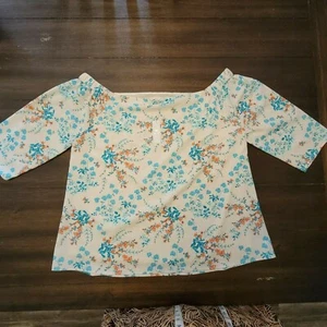 Blusa para mujer talla XL azul azulado y coral estampado floral marfil hermoso estilo tan bonita - Imagen 1 de 8