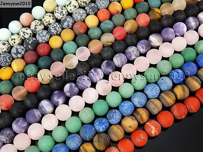 Natural Matte Frosted Gemstone Round Loose Beads 15'' 4mm 6mm 8mm 10mm 12mm  • 3.45€