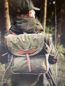 Vintage Romanian Army Canvas Backpack With Leather Shoulder Straps unused Mint. - Picture 1 of 4