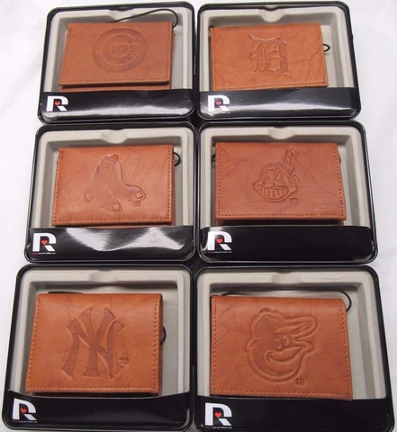 MLB Embossed Trifold Leather Wallet With Gift Box -Select- Team Below Cover