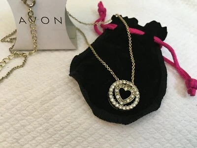 Colgante de corazón de diamantes de imitación Avon 2013 en bolsa - tono dorado - 17-20 pulgadas Foto 1 de 2