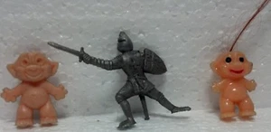 3 items (2) miniature trolls, (1) medieval Knight toy soldier Vintage - Picture 1 of 7