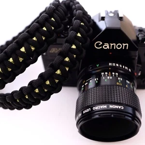 NEW BLACK YELLOW 48" CAMERA NECK PARACORD STRAP DSLR MIRRORLESS CANON SONY FUJI - Picture 1 of 9