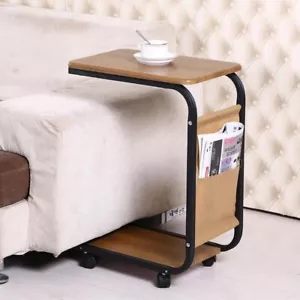 Tavolino da Caffe Porta Pc Laterale Divano Letto Metallo legno con Ruote Moderno - Zdjęcie 1 z 2