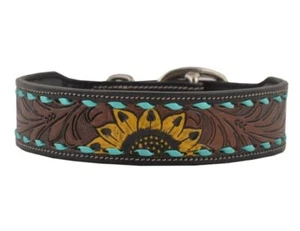 Myra LEATHER DOG COLLAR Hand Tooled Scenic Floral S-5757 Size- Extra Large - Picture 1 of 4