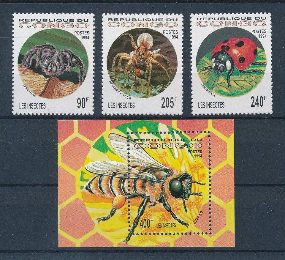 [119400] Congo Brazzaville 1994 Insects bee tarantula with Souv. sheet MNH - Image 1 of 1