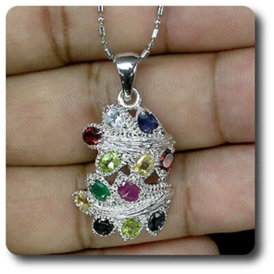 Pietre E Minerali. PENDENTE GRANATO RUBINO ZAFFIRO Argento 925. - Immagine 1 di 2