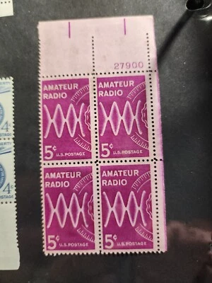 1964 Amateur Radio Plate Block Of 4 5c Postage Stamps, Sc#1260 Unused - #B72 - Image 1 of 3