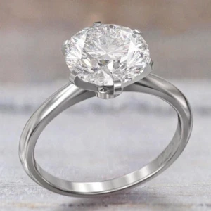 1.74 Ct Round Cut Moissanite Solitaire Engagement Ring 14K White Gold Plated - Picture 1 of 7