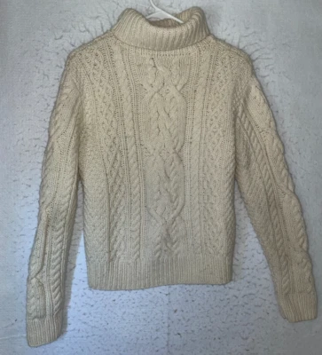 Lauren Ralph Lauren Mujer M Tejido a Mano Blanco Grueso Lana Cable Pescador Foto 1 de 4