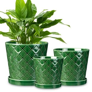 Ceramic Plant Pots 4+5+6 Inch for Indoor Plants Flower with Drainage Hole - Picture 1 of 6