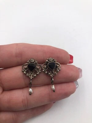 BRINCOS PENDURADOS LINDOS FEMININOS de pedra roxa PRATA ESTERLINA #F422 - Imagem 1 de 4