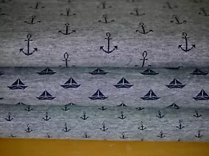 HILCO maritimes Stoffpaket Jersey, Jerseystoff 3 x 25x160 cm, ANKER & Schiffe - Bild 1 von 7