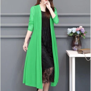 Women Mesh Cardigan Long Kimono Sheer Tops Open Front Shawl Jacket Outwear - Picture 1 of 16