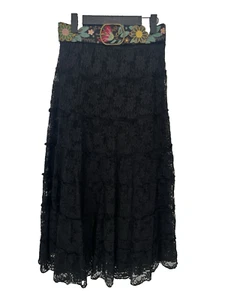 John Mark Bohemian Lace Skirt Women's 2X 2XL Black Lined Embroidered Belt NWT - Picture 1 of 12