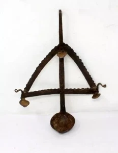 1800's Vintage Iron Hand Forged Hanging Oil Lamp Stand Deepak Stand Candle Stand - Picture 1 of 5